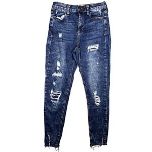 Mudd Women's Size 5 High-Rise Ankle Jeggings Dark Wash‎ Distressed Ripped Jeans